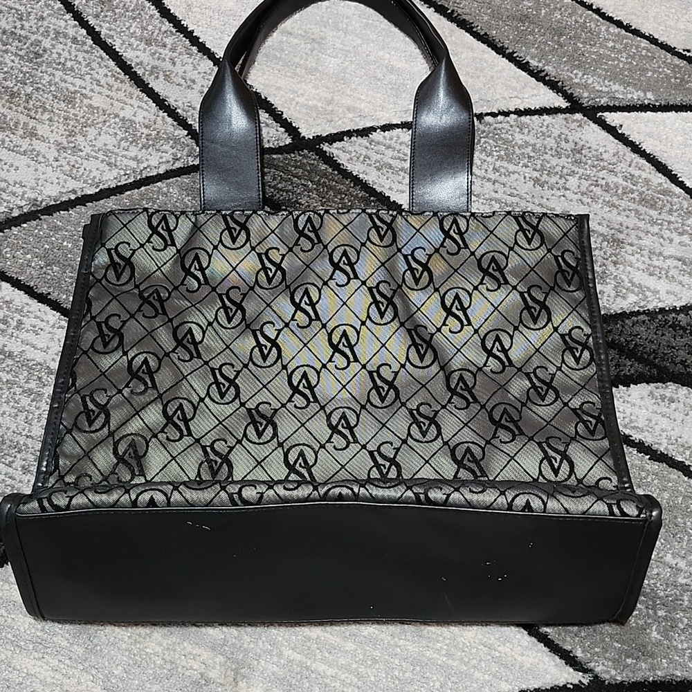 VICTORIA SECRET BLACK MONOGRAM MESH FAUX-LEATHER 2023 TOTE BAG - Picture 7 of 9